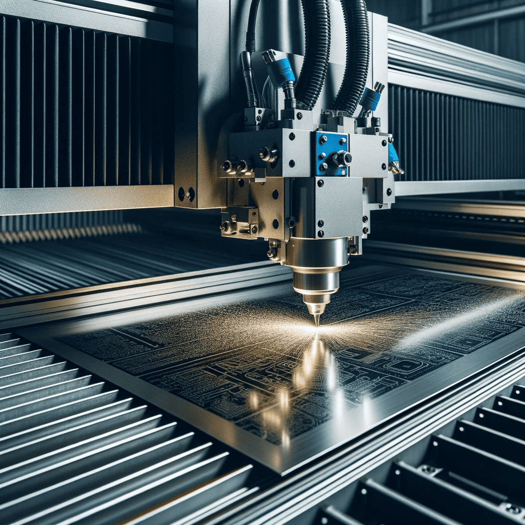 A CNC machine is cutting a piece of aluminum.