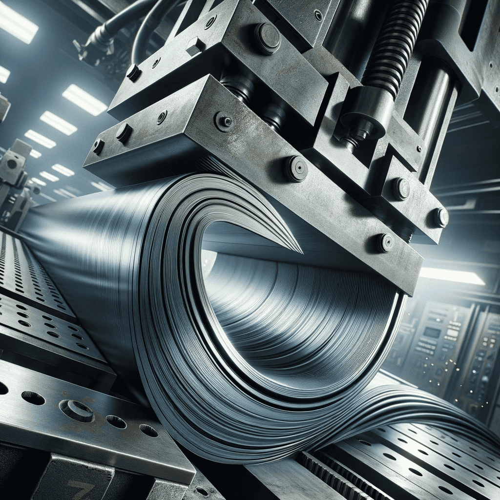 A machine is making steel and aluminium coils in a factory.