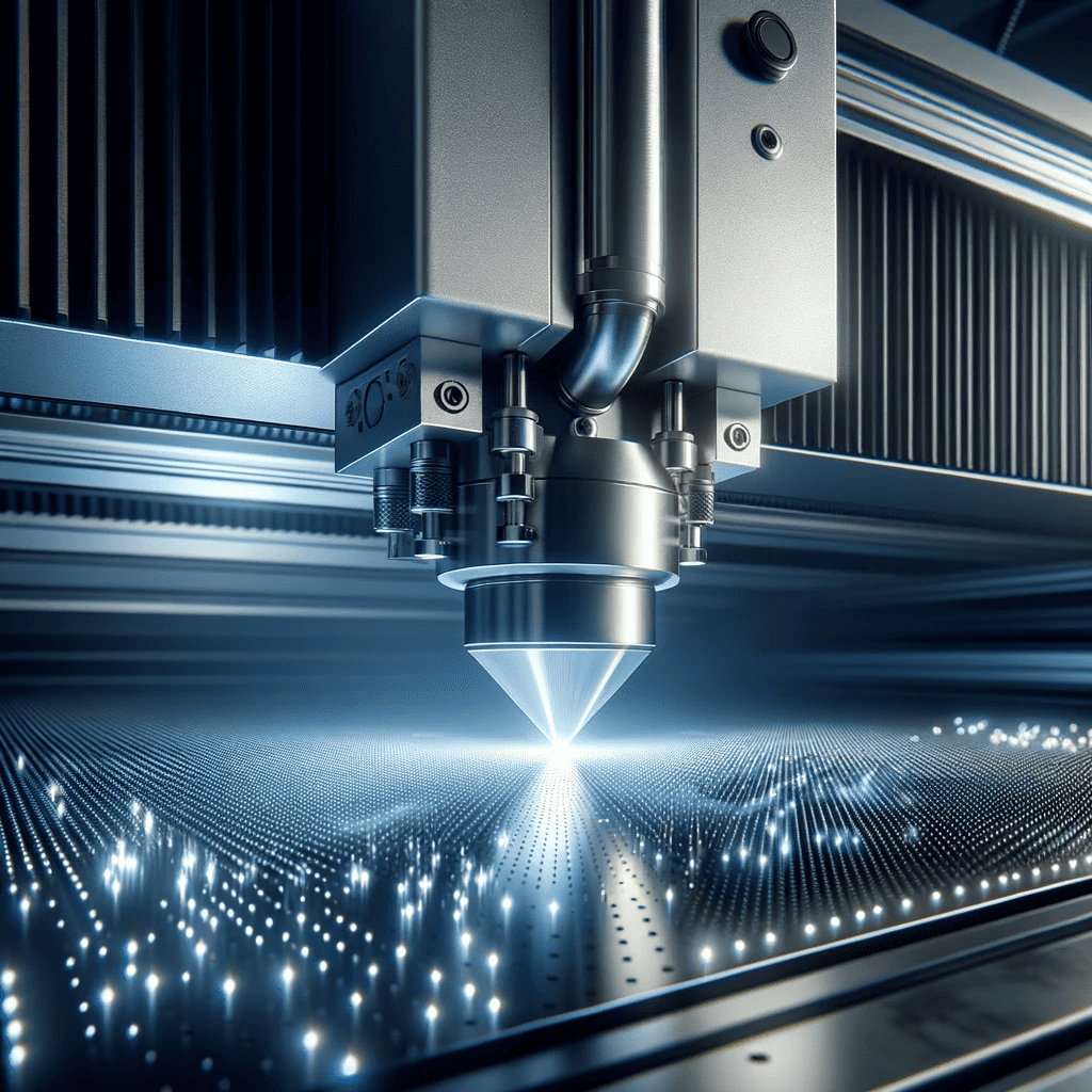 A cnc laser cutting machine providing services in a dark room.