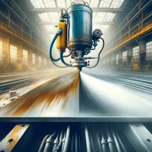 A sandblasting service is in operation at a factory.