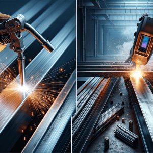 Two pictures showcasing a skilled individual providing welding services.